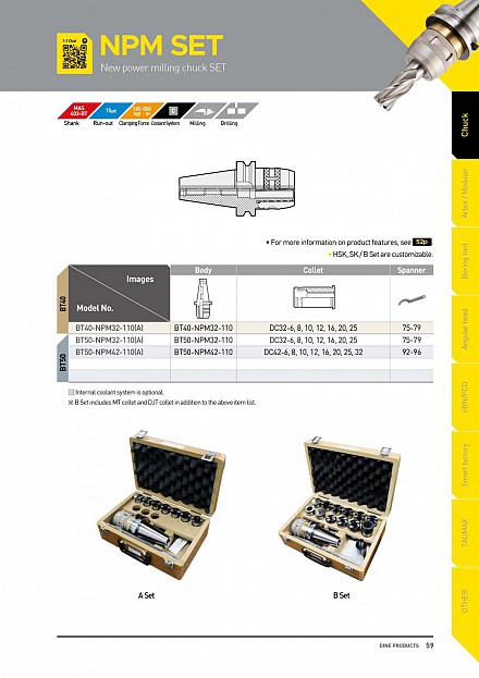 Bộ đầu kẹp dao phay BT-NPM collet trụ Dinox